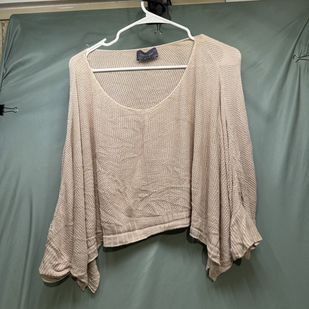 Hudson Gray Women's Cardigan Sweater Beige Large Bell Sleeve